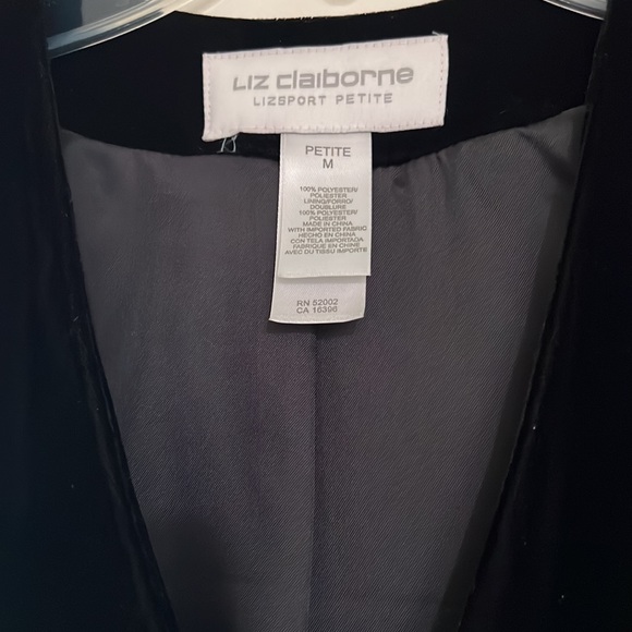 Liz Claiborne Lizsport Petite women's black velvet v-neck lined jacket size M - Picture 6 of 6
